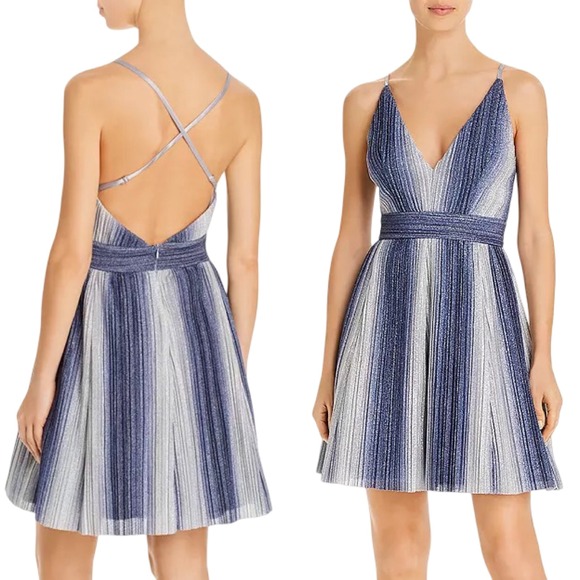 AQUA Cocktail‎ Mini Dress Medium Metallic Gradient Ombre Spaghetti Strap V-Neck - Picture 13 of 13